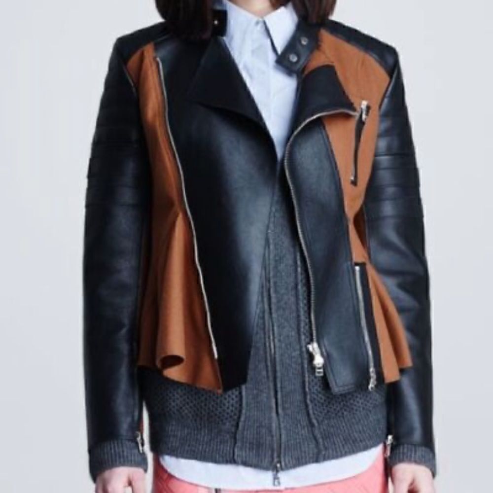 [philip lim] felt and leather vintage motorcycle jacket EUC #12